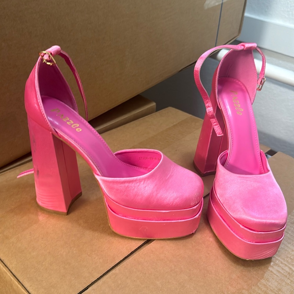 Pink chunky high heel mary janes